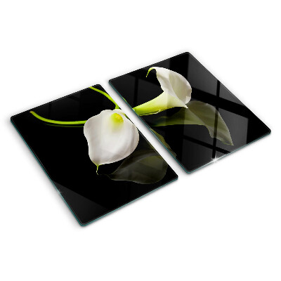 Tagliere in vetro con motivo a giglio su sfondo nero