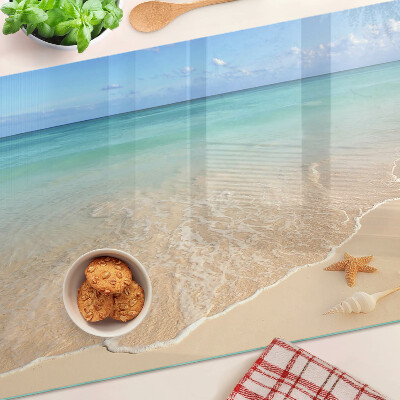 Tagliere in vetro temperato con motivo spiaggia con conchiglie e onde