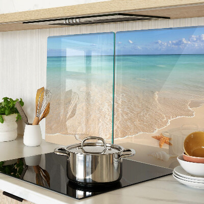 Tagliere in vetro temperato con motivo spiaggia con conchiglie e onde