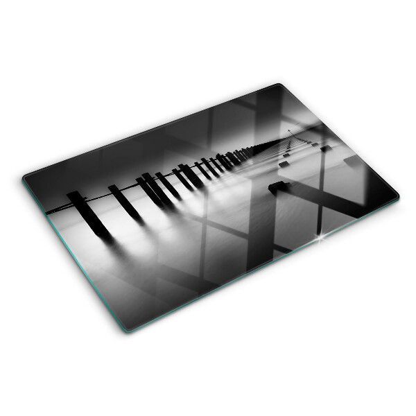 Tagliere in vetro con motivo Pontile in bianco e nero