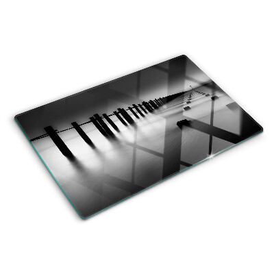 Tagliere in vetro con motivo Pontile in bianco e nero