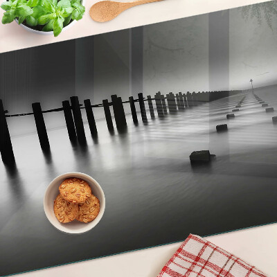 Tagliere in vetro con motivo Pontile in bianco e nero