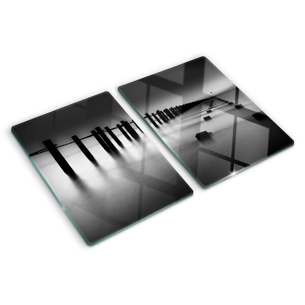 Tagliere in vetro con motivo Pontile in bianco e nero