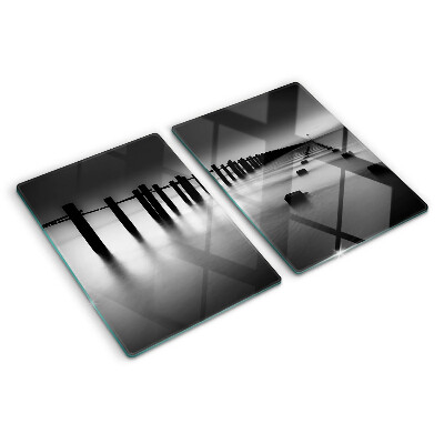 Tagliere in vetro con motivo Pontile in bianco e nero