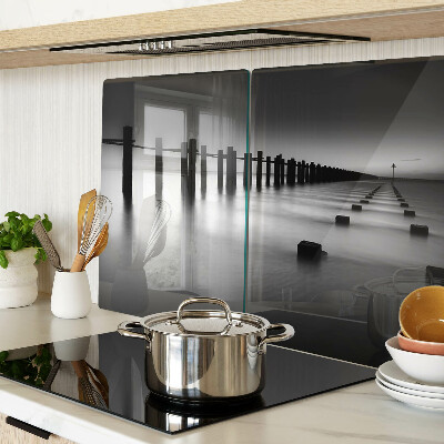 Tagliere in vetro con motivo Pontile in bianco e nero