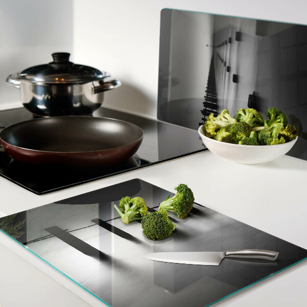 Tagliere in vetro con motivo Pontile in bianco e nero