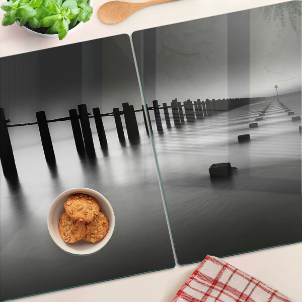 Tagliere in vetro con motivo Pontile in bianco e nero