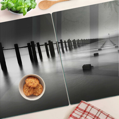 Tagliere in vetro con motivo Pontile in bianco e nero