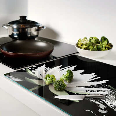 Tagliere in vetro temperato con motivo di ninfee su sfondo nero