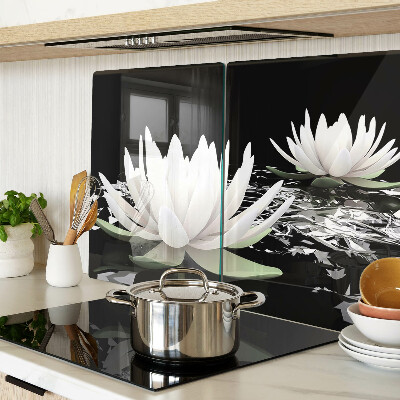 Tagliere in vetro temperato con motivo di ninfee su sfondo nero