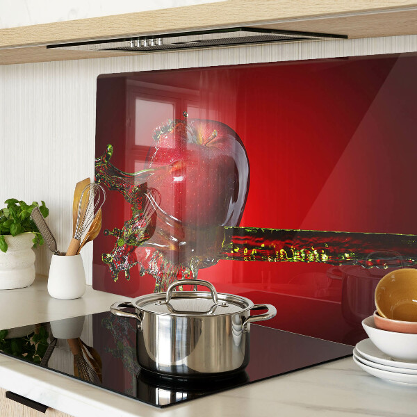 Tagliere in vetro temperato con motivo di mela rossa e gocce d'acqua