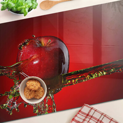 Tagliere in vetro temperato con motivo di mela rossa e gocce d'acqua