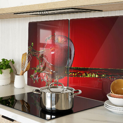 Tagliere in vetro temperato con motivo di mela rossa e gocce d'acqua