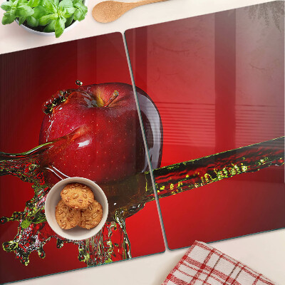 Tagliere in vetro temperato con motivo di mela rossa e gocce d'acqua