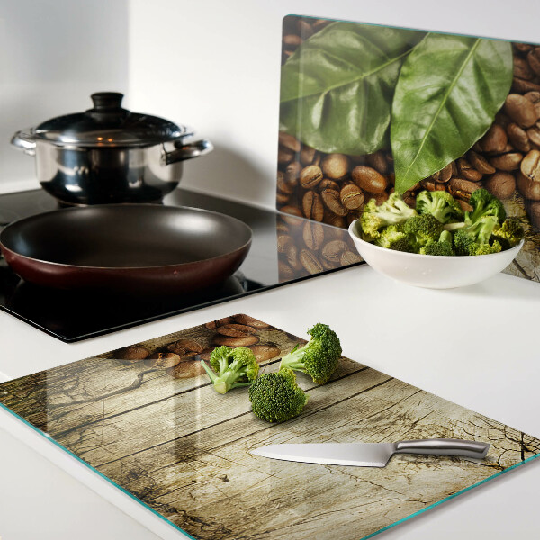 Tagliere in vetro temperato con motivo caffè e foglie