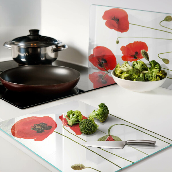 Tagliere in vetro temperato con motivo floreale a papavero