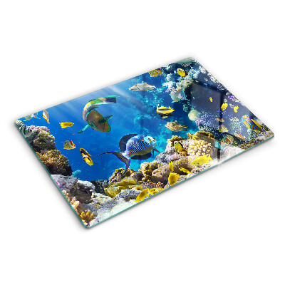 Tagliere in vetro con motivo del mondo sottomarino della barriera corallina