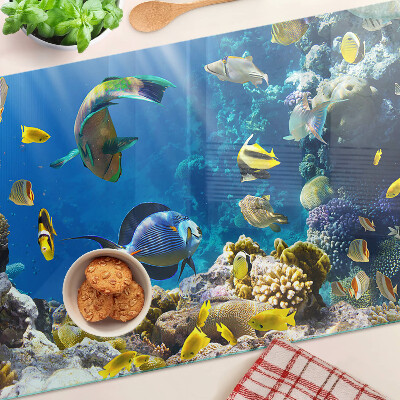 Tagliere in vetro con motivo del mondo sottomarino della barriera corallina