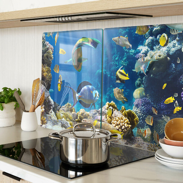 Tagliere in vetro con motivo del mondo sottomarino della barriera corallina