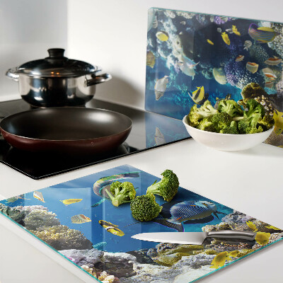 Tagliere in vetro con motivo del mondo sottomarino della barriera corallina