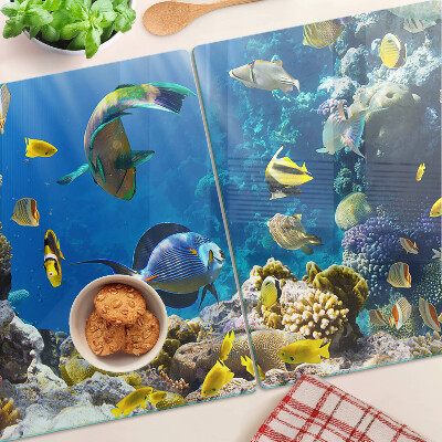 Tagliere in vetro con motivo del mondo sottomarino della barriera corallina