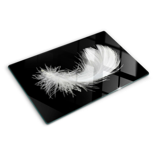 Tagliere in vetro temperato con motivo a piuma su sfondo nero