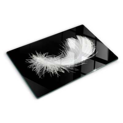 Tagliere in vetro temperato con motivo a piuma su sfondo nero