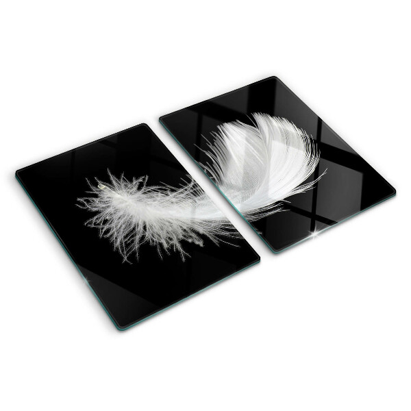 Tagliere in vetro temperato con motivo a piuma su sfondo nero