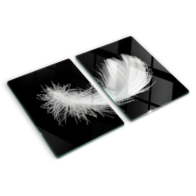 Tagliere in vetro temperato con motivo a piuma su sfondo nero