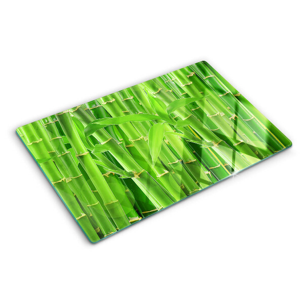 Tagliere in vetro con motivo di foglie e fusti di bamboo