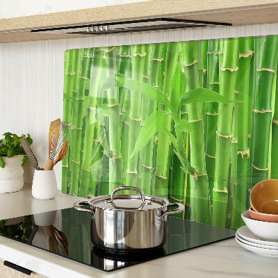 Tagliere in vetro con motivo di foglie e fusti di bamboo