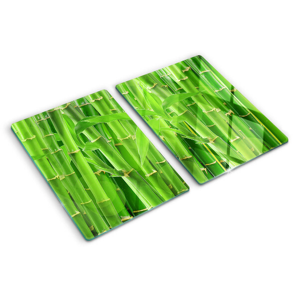 Tagliere in vetro con motivo di foglie e fusti di bamboo