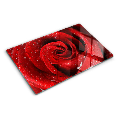 Tagliere in vetro Rosa rossa con gocce d'acqua