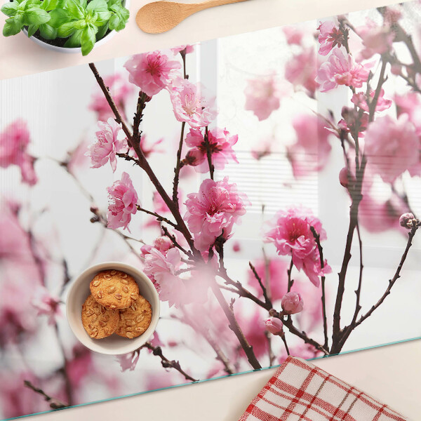 Tagliere in vetro temperato con motivo Fiori di ciliegio in fiore