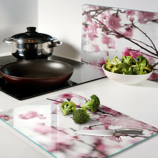 Tagliere in vetro temperato con motivo Fiori di ciliegio in fiore