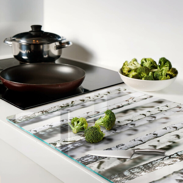 Tagliere in vetro temperato con motivo Betulle bianche nel bosco