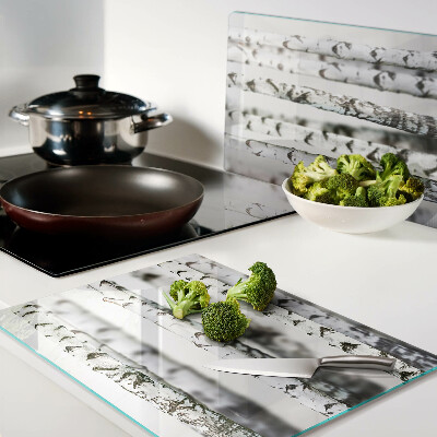 Tagliere in vetro temperato con motivo Betulle bianche nel bosco