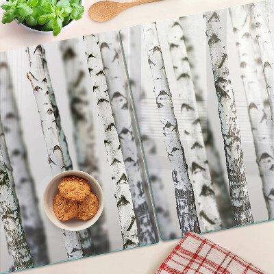 Tagliere in vetro temperato con motivo Betulle bianche nel bosco