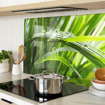 Tagliere in vetro temperato con stampa a motivo di gocce d'acqua sull'erba