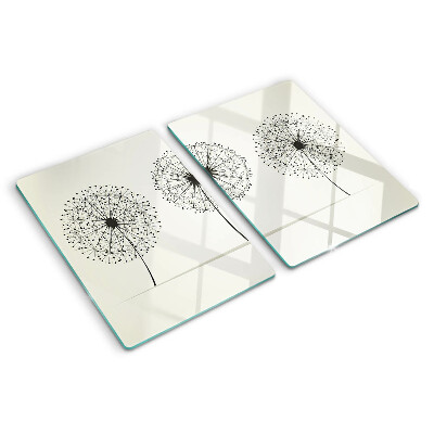 Tagliere in vetro temperato con motivo di denti di leone su sfondo bianco