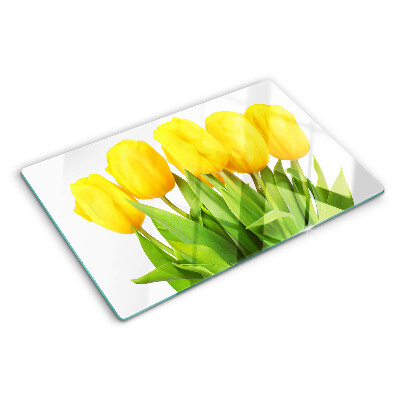 Tagliere in vetro temperato Tulipani gialli su sfondo verde