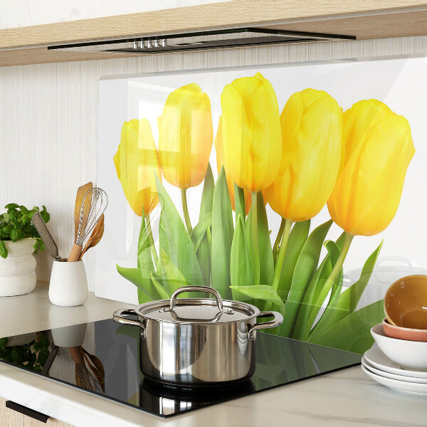 Tagliere in vetro temperato Tulipani gialli su sfondo verde
