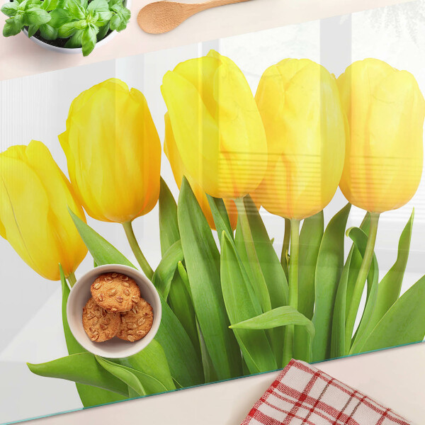 Tagliere in vetro temperato Tulipani gialli su sfondo verde