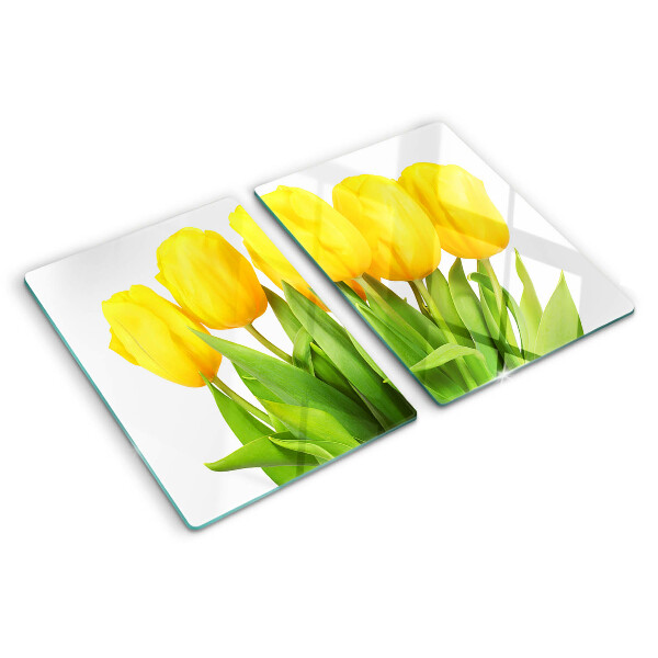 Tagliere in vetro temperato Tulipani gialli su sfondo verde