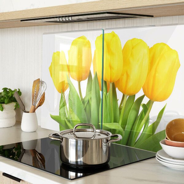 Tagliere in vetro temperato Tulipani gialli su sfondo verde