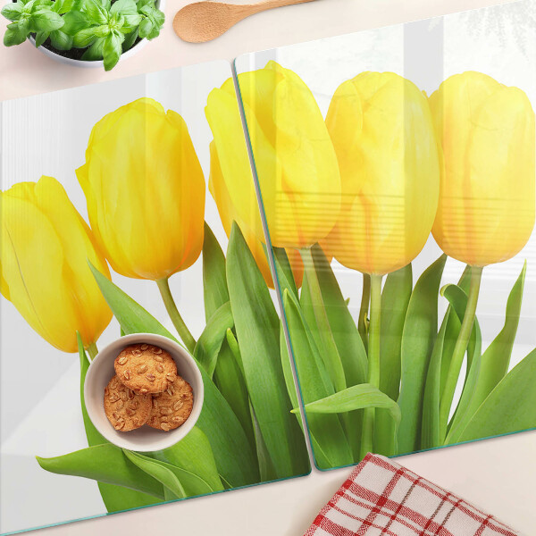 Tagliere in vetro temperato Tulipani gialli su sfondo verde