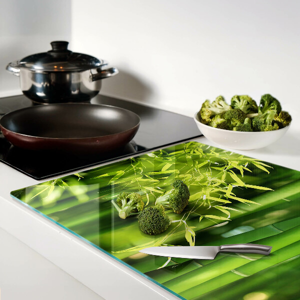 Tagliere in vetro temperato con motivo di foglie di bamboo e fogliame verde