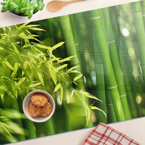 Tagliere in vetro temperato con motivo di foglie di bamboo e fogliame verde