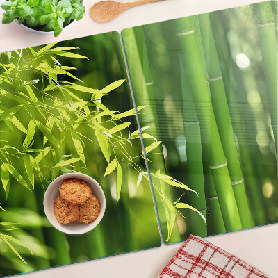 Tagliere in vetro temperato con motivo di foglie di bamboo e fogliame verde