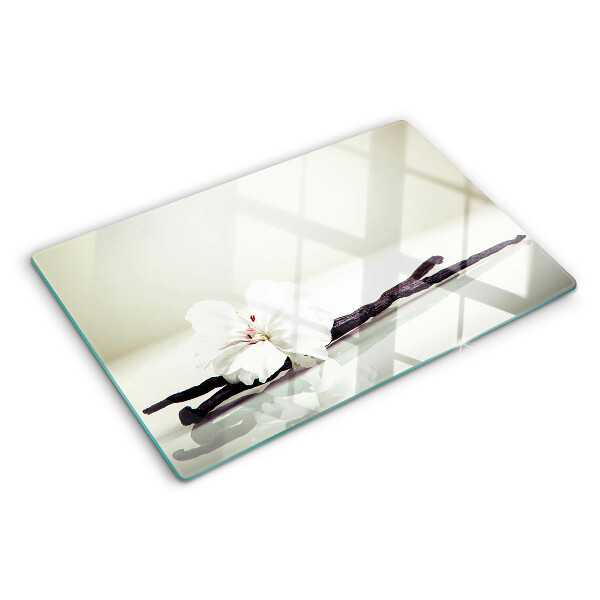 Tagliere in vetro con motivo a fiore su ramo